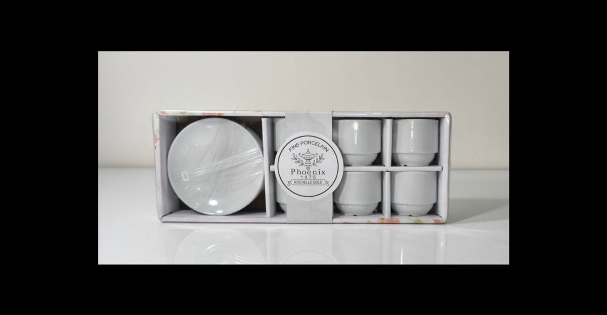 Phoenix White Porcelain Coffee Cups with Saucers