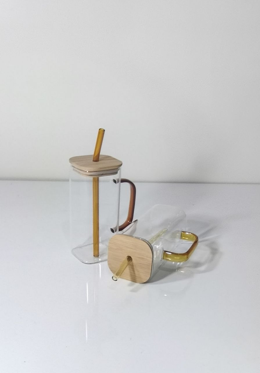 Glass Squared Cup with Glass Straw