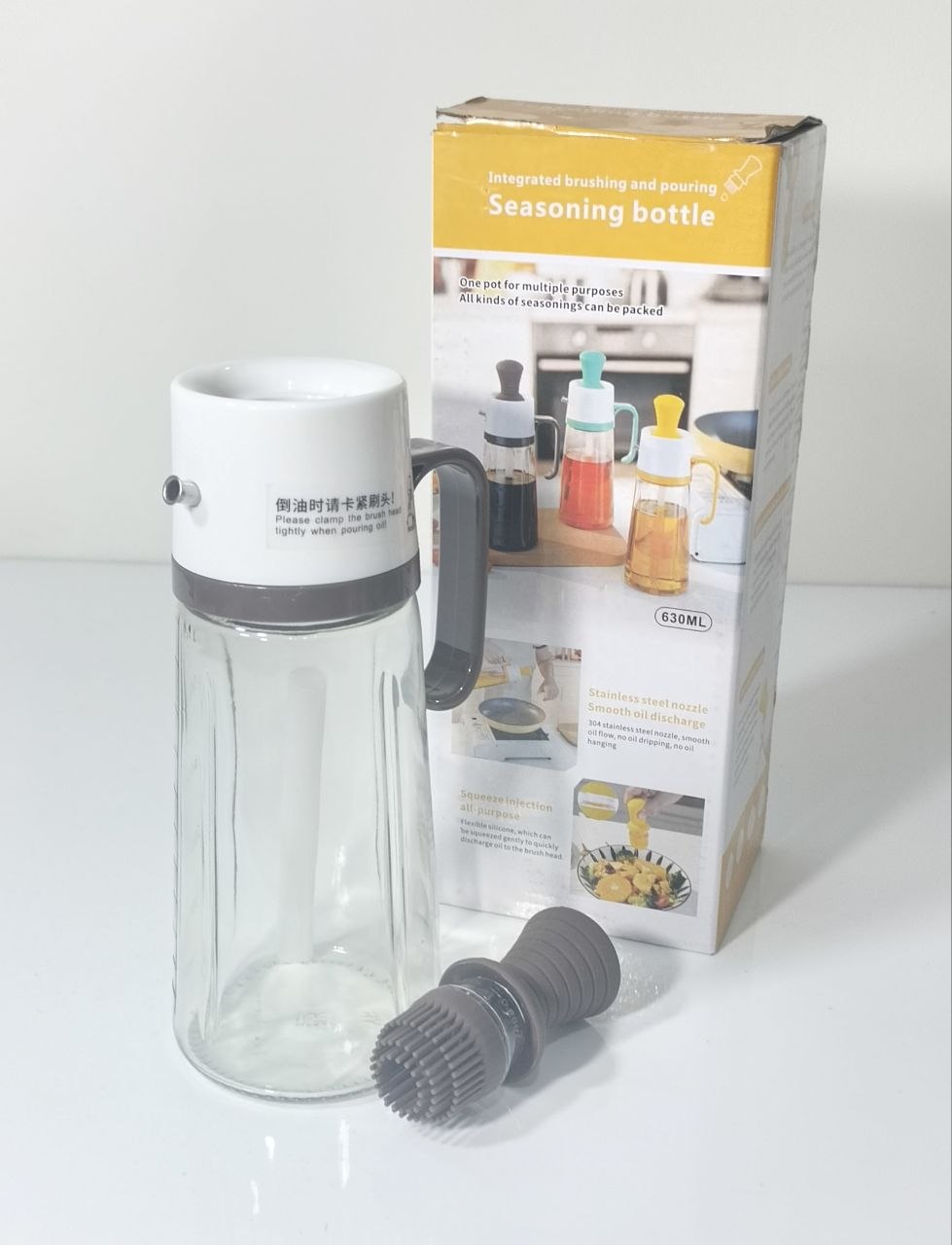Oil Dispenser Bottle with Built-In Brush