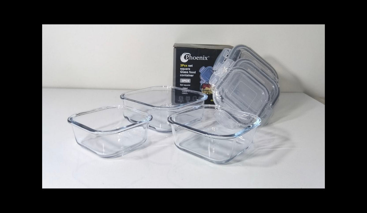 Phoenix Square Clear Glass Food Storage Containers - Set of 3 Pcs